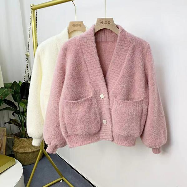 カーデガン レディース 春秋 トップス ニット Vネック ショート 無地 シンプル 通勤 セーター ...