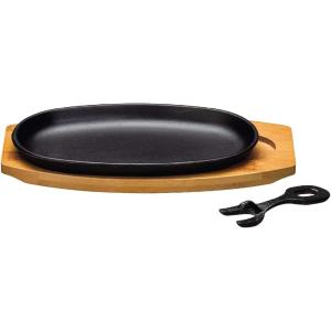 【イシガキ】 ステーキ皿 小判 ハンドル 敷板付き 1枚組 鉄鋳物 幅28×奥行14.5×高さ3.5...