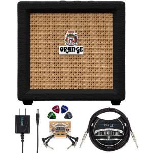 Orange アンプ Crush Mini 3W ギター コンボ アンプ (Black) バンドル with Blucoil Slim 9V パワーサプライ ACアダプター, 10' Straight Instrument ケーブ｜worldmusic