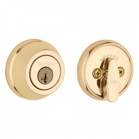 Kwikset 780 デッドボルトロック、光沢真鍮ラウンドエクステリアキー付きフロントエントリドア...