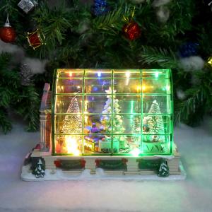 クリスマス イルミネーション ジオラマ ツリー ケース 雪 プレゼント 装飾 照明 走る列車 クリスマスソング８曲収録 16×22cm JM-26