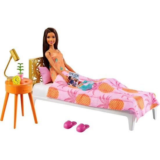 Barbie バービー人形とベッドルームのプレイセット、屋内家具プレイセット人形（11.5インチのブ...