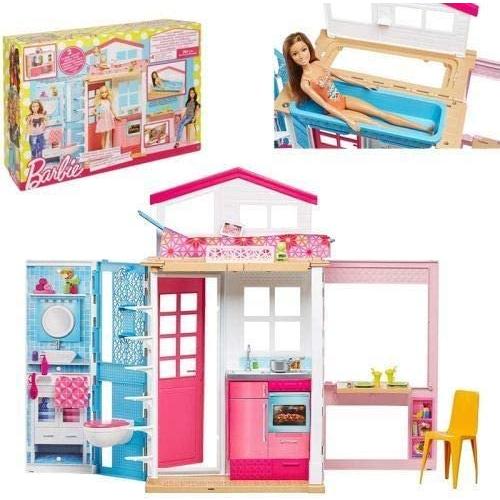 Barbie 家具とアクセサリー付きのバービー2階建ての家