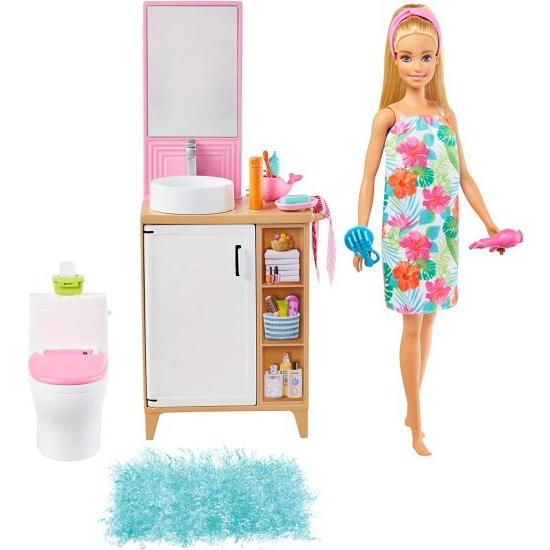 Barbie バービー人形とバスルームの家具プレイセットバービー人形（11.5インチブロンド）、トイ...