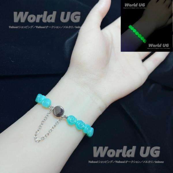 【改良】 ウランガラス ブレスレット 露草色渦巻き模様ビーズ 8mm 銀色クラスプ サイズ15cm ...