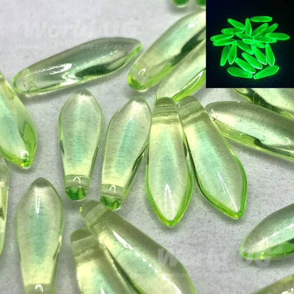 ウランガラス ダガービーズ 黄色/緑色2トーン 16mm 20粒