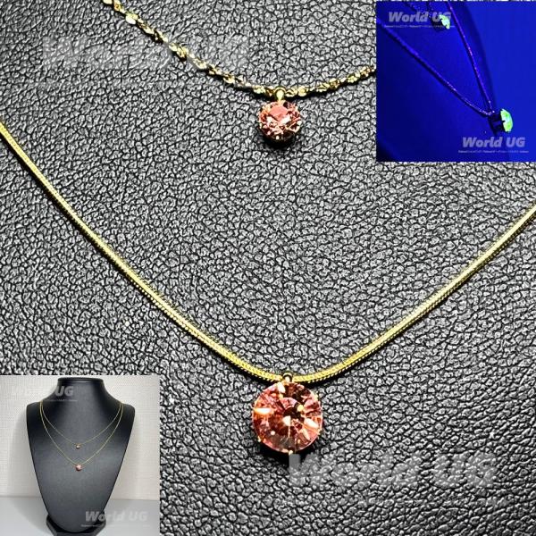 ウランガラス 二連ネックレス ピンクルース4mm &amp; 6mmサージカルステンレス+18Kメッキ 1m...