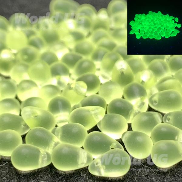 再入荷 ウランガラス ペアドロップビーズ 黄色マット 6mm 50粒