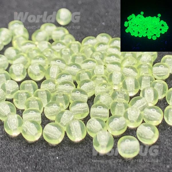 再入荷 ウランガラス 丸ビーズ 黄色 4mm 50粒