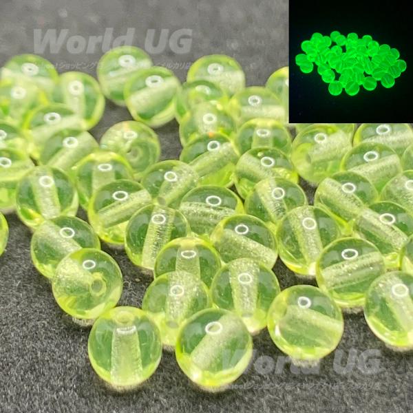 再入荷 ウランガラス 丸ビーズ 黄色 6mm 25粒