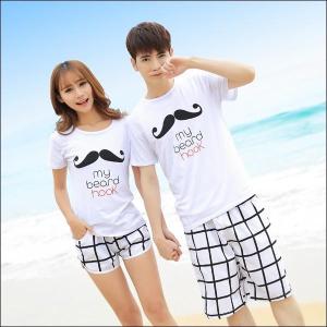 ペアルック カップル tシャツ ハーフパンツ 2点セット セットアップ レディース メンズ ペアパジャマ ルームウェア ペアルック 海 上下セット 夏 夏服 F-712｜woyoj