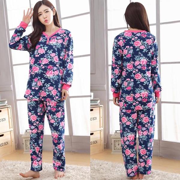パジャマ ルームウェア レディース 花柄 長袖パジャマ 綿 Vネックパジャマ ルームウェア 上下セッ...