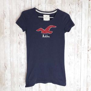 【SDGs対象商品】HOLLISTER（ホリスター）胸パッチ＆刺繍入り　丸首　半袖　Tシャツ｜ネイビ...