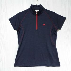 【スポーツ大好き女子】adidas　アディダス　ハーフジップ　半袖シャツ｜ネイビー・紺 ｜サイズ：M/M｜USED　ポイント消化｜wpeace