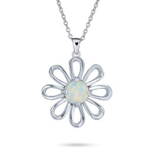 [Bling Jewelry] 白い虹は女性.925の純銀製の10月の誕生石のためのオパールのデイジーの花のペンダントのネックレスを作成した｜wpiastore