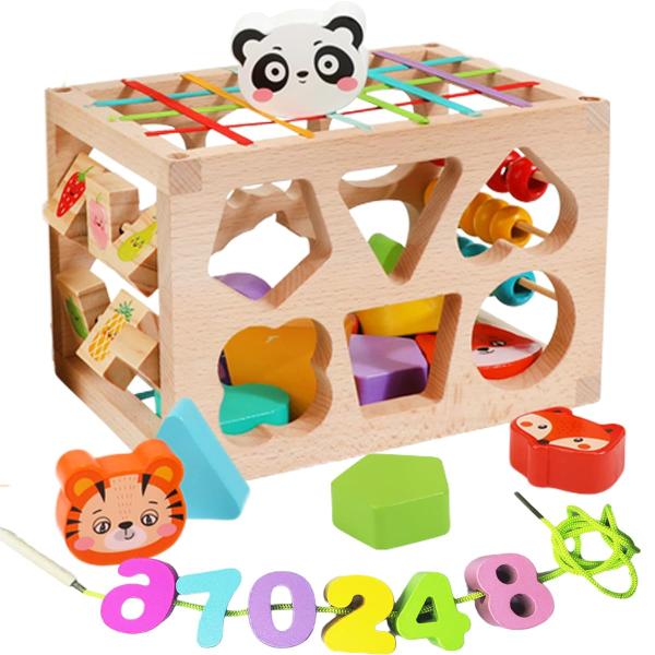 6in1 モンテッソーリ おもちゃ 知育玩具 はめこみ 形合わせ 数字 紐通しおもちゃ 1 2 3 ...