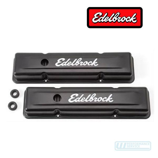 エーデルブロック Edelbrock バルブカバー 1台分 スチール 艶消し 黒 ロゴ・サバーバン ...