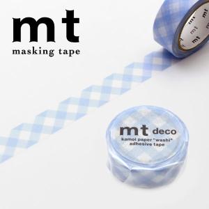 マスキングテープ mt カモ井加工紙 mt 1P deco 太幅ギンガムチェック・パステルウルトラマリン MT01D566 幅15mm×長さ7m｜wrappingclub1