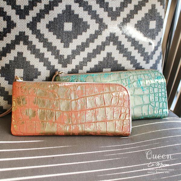 【エナメルクロコ】レディース イタリアンレザー 長財布 L字ファスナー 財布 ファスナー 本革  レ...