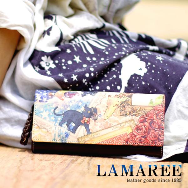 レディース 長財布 本革 アート ワンダーランド 可愛い ヌメ革 多収納 イタリア革 幸せ 猫 ネコ...
