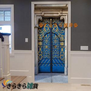 壁紙 3Dドアステッカー 壁画シール 青い模様の鉄の門 ドアステッカー ウォールステッカー 粘着性取り外し可能 ドア飾り紙 北欧 玄関 x