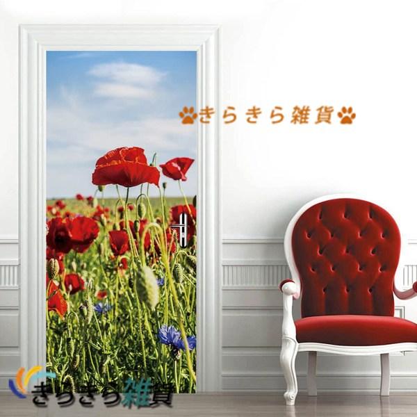 ドアステッカー 3D壁紙 赤い花 ドアポスター 室内用ドア装飾シート 粘着性の 寝室の壁のPVCステ...