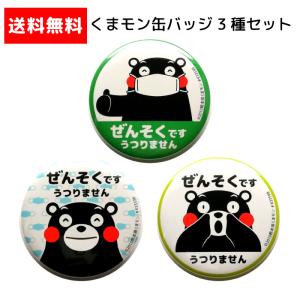 くまモン の 缶バッジ 直径56mm( ぜんそく です 3点セット) 穴が開かない クリップ と 安全ピン バッジ