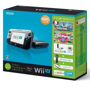 新品 WiiU本体同梱版 Wii U すぐに遊べるファミリープレミアムセット+Wii Fit U (クロ) (バランスWiiボード非同梱)｜wsm-store