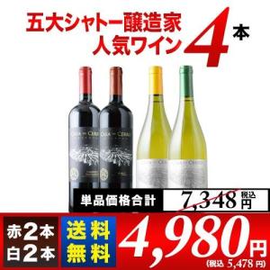 ワイン ワインセット 五大シャトー醸造家ワイン4本セット（赤2本＆白2本）送料無料「5/16更新」