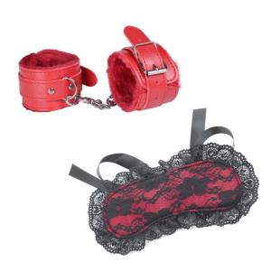 手錠  アイマスク 赤 かわいい手錠 と かわいいアイマスク