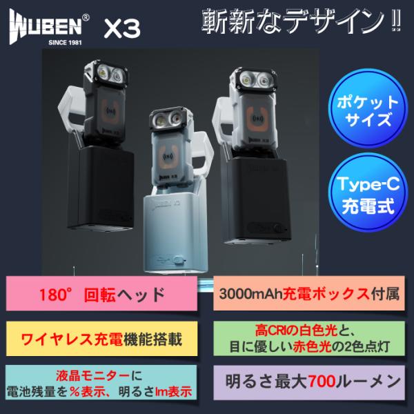 【WUBEN】【X3】[送料無料]【充電ボックス付】超小型軽量 手のひらサイズLED懐中電灯 led...