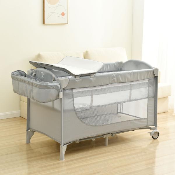 ベビーベッド 折りたたみ ベビーサークル おむつ替えテーブル付 お昼寝マット マットレス付 プレゼン...