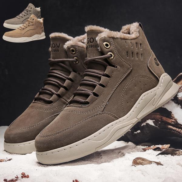 メンズ 防寒 スニーカー 冬靴 ハイカット カジュアルシューズ 裏ボア 合革 スノーブーツ カジュア...
