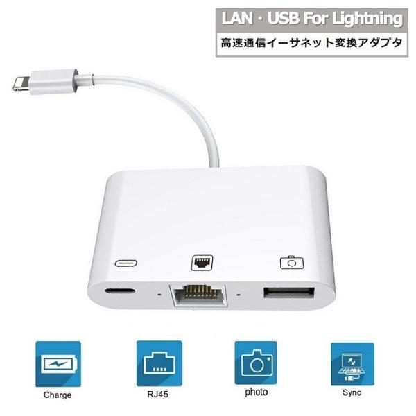Lightning to 有線LAN 変換 カメラ/ビデオ転送 iPhone to USB Lan ...