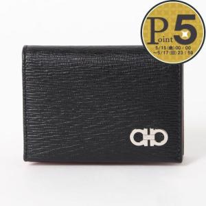 フェラガモ　新品　レザー　カードケース　ブルーグレー フェラガモ Ferragamo カードケース 名刺入れ 661077 758016 メンズ