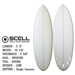 送料無料 サーフボードミニボード SCELL セル サーフィン 5'8 WH MINI58 ホワイト 白 トライフィン クアッドフィン フィン付 FCS