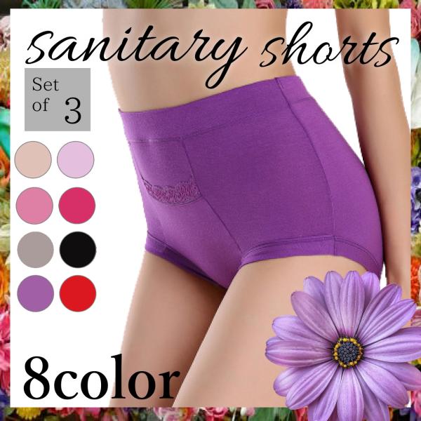 ハイウエストサニタリーショーツ お得な3枚セット お腹ゆったり 生理用ショーツ サニタリーショーツポ...