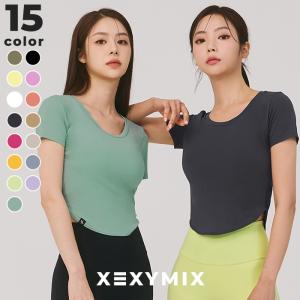 XEXYMIX ゼクシィミックス ゼクシーミックス クロップド丈 半袖 Tシャツ ヨガトップス ヨガウェア トップス XT4355G