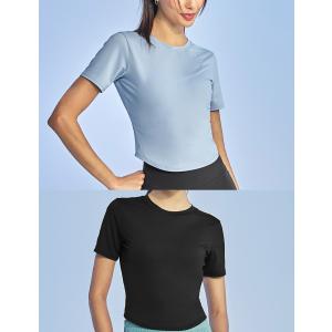 ヨガウェア 半袖 クロップド丈 Tシャツ レデ...の詳細画像2