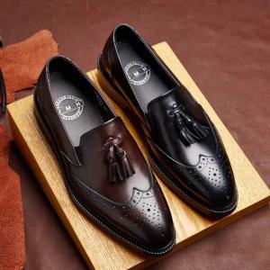 メンズ タッセルローファー 革靴 本革 手作り 3E 幅広 Uチップ