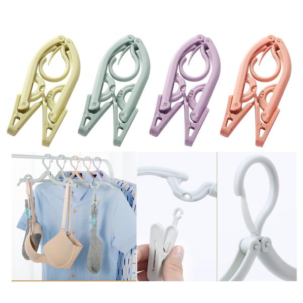 折りたたみハンガー 携帯ハンガー 旅行用ハンガー 4色 4セット 8クリップ 折り畳み式 携帯用 防...