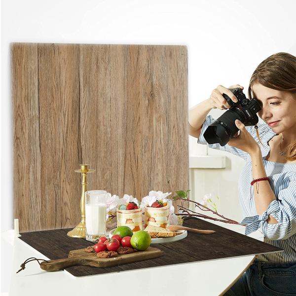 2PCS背景ボード、60x60cm 木目 背景ボード 、写真撮影用ボード 商品撮影 2ブラケット付き...