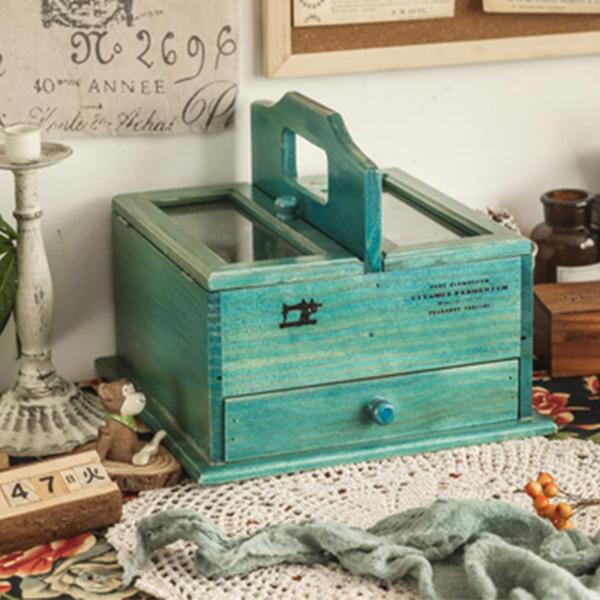 裁縫箱  ソーイングキット、レトロな木製ソーイングバスケット、ポータブルソーイングボックス、引き出し...