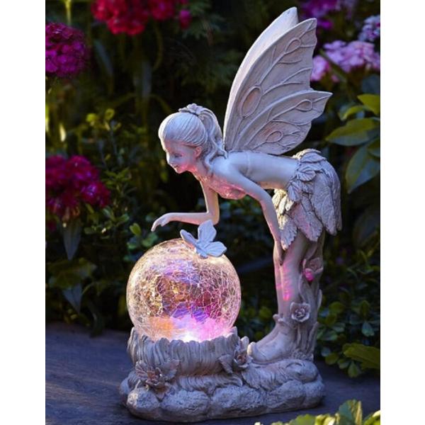 屋外防水ルミナスフェアリーガールLEDライトレジンエンジェルフィギュア彫刻工芸品ガーデンヤード装飾ア...