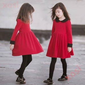 子供服 ワンピース キッズ 女の子 長袖 おしゃれ 秋冬 厚手 韓国子供服 ジュニア 膝丈ワンピース 無地 折り襟 子供ドレス dress カジュアル 可愛い 通学着 新品