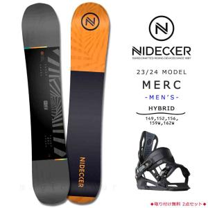 スノーボード 板 メンズ 2点 セット NIDECKER ナイデッカー MERC 2024 FLOW ブランド ビンディング スノボー 初心者 ハイブリッド キャンバー ボード ブラック｜xover-int