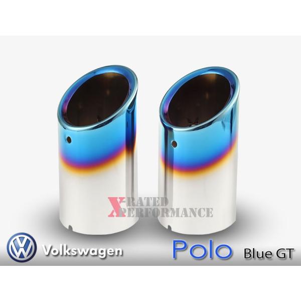 VW ポロ ブルーGT 6R マフラーカッター エキゾーストチップ チタニウムブルー