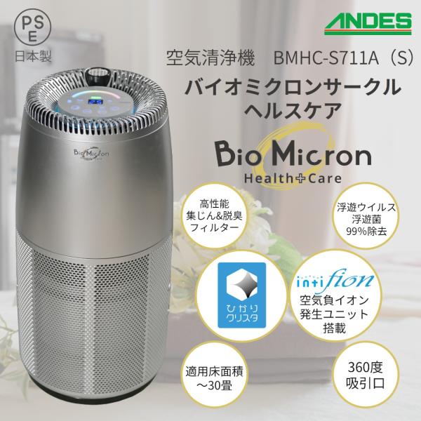 バイオミクロンサークル ヘルスケア BMHC-S711A（S）空気清浄機 ひかりクリスタ 空気負イオ...
