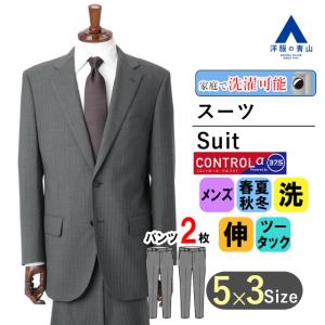 【洋服の青山】オールシーズン グレー系 スタンダードスーツ【ツーパンツ】 メンズ ビジネス ストレッチ ウォッシャブル 標準体 調温調湿 透湿速乾 消臭｜y-aoyama