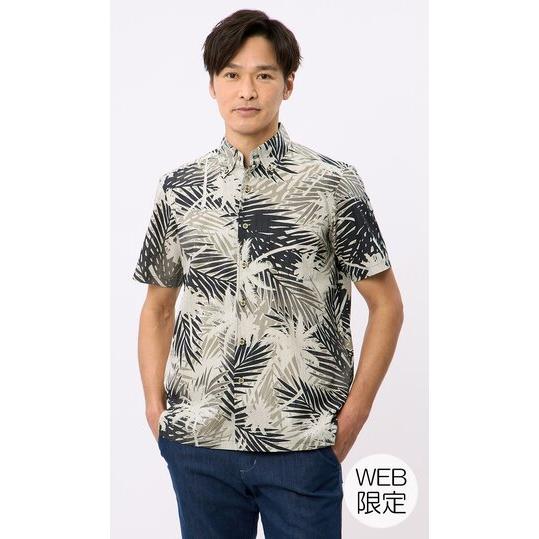 【洋服の青山】春夏 ブラック系 かりゆしウェア【Kahu】【パームシルエット】【WEB限定】 半袖 ...